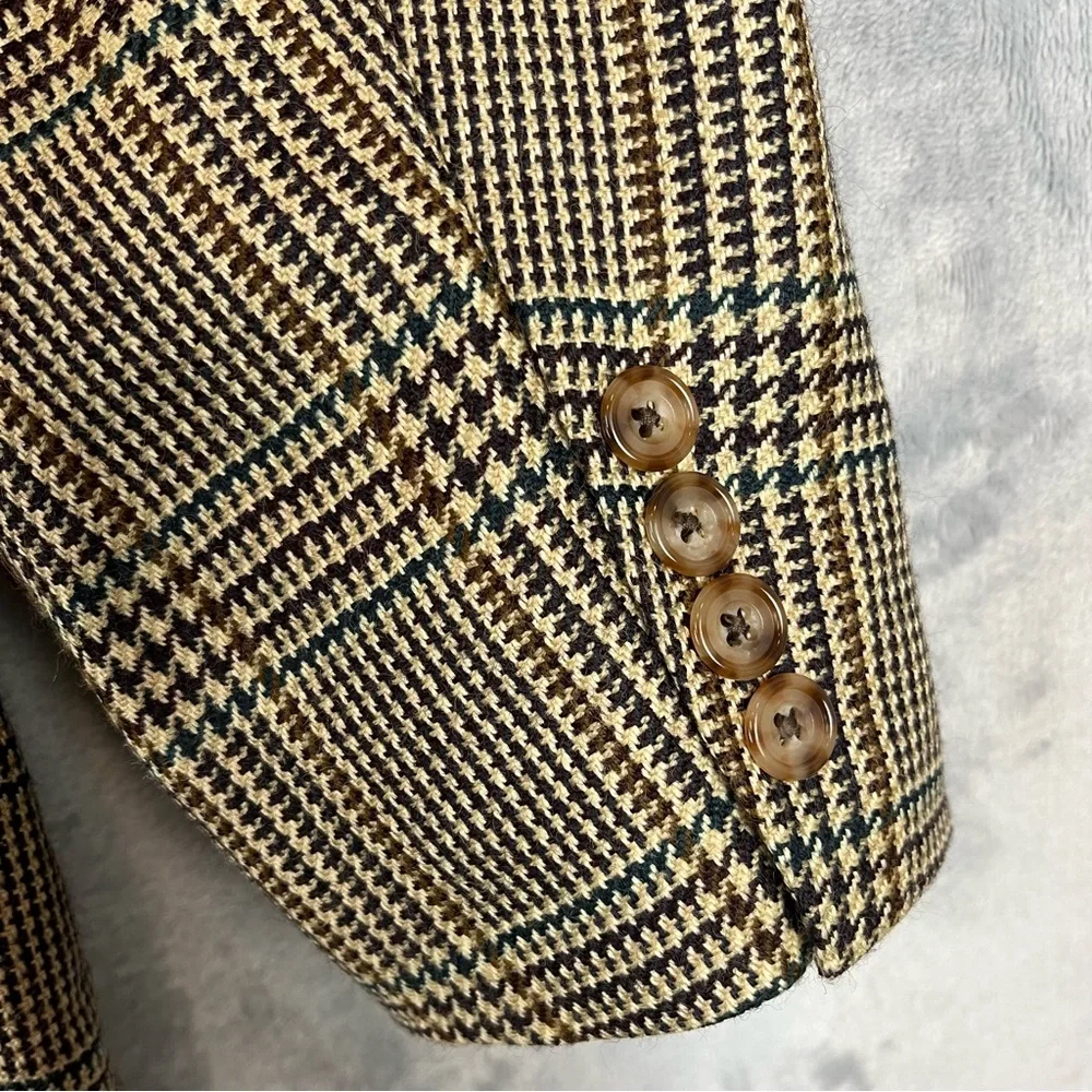 Oscar de la Renta Brown Glen Plaid Blazer Men’s Sz 44L 100% Wool Dark Academia